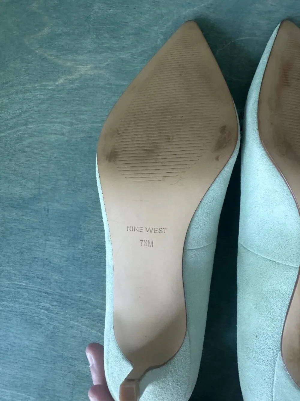 Nine West Arlene Suede Pointy Toe Kitten Heel Pumps Mint Green- 7.5